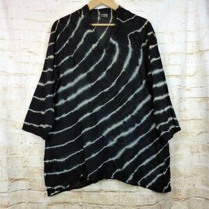 Krishma Tunic Blouse One Size Black Ivory Tie Dye Embroidered Boho Beach
